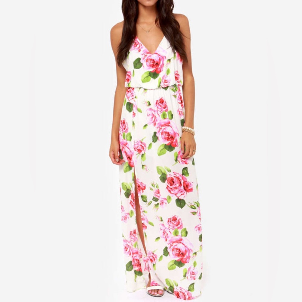 Lulu's Floral Maxi Dress - Pink and Green
